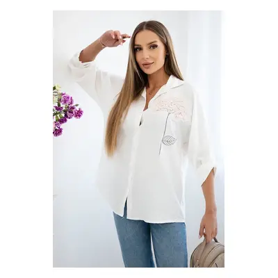 Kesi Włoski Viscose shirt with flower ecru