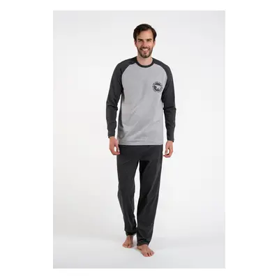 Men's pyjamas Morten, long sleeves, long trousers - melange/dark melange