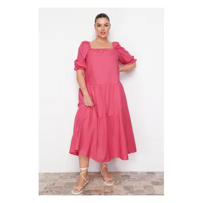 Trendyol Curve Pink Square Neck Smock Woven Dress