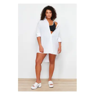 Trendyol Curve White Relaxed Fit Beachwear Cotton Woven Plus Size Shirt