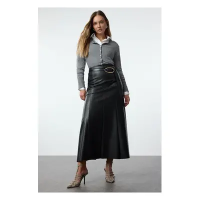 Trendyol Black PU/Faux Leather A-Line/A-Line Form Maxi Skirt