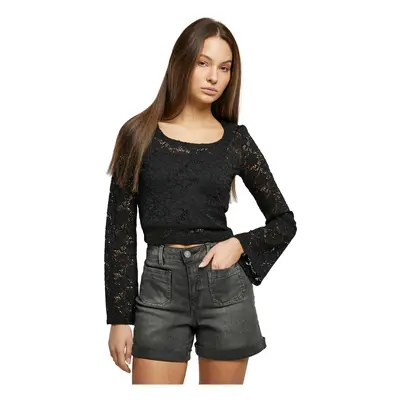 Women's Cropped Lace Longsleeve Black