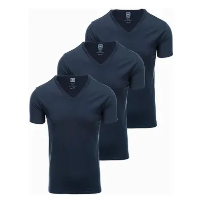 Ombre BASIC men's V-neck cotton shirt set - 3x navy blue