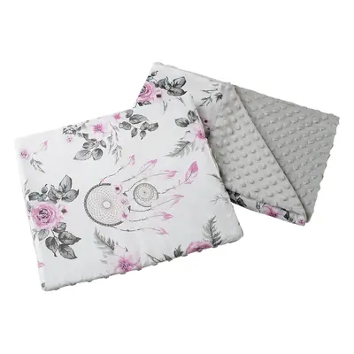 Medi Partners Quilt 55x75 + pillow 35x30 cotton + minky – Catchers with flowers + gray minky