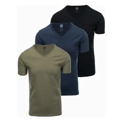 Ombre V-neck BASIC men's cotton t-shirt set - black/ navy/dark olive