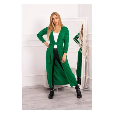 Long sweater with waist tie in green color