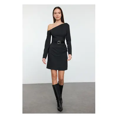 Trendyol Black Asymmetrical Collar Mini Woven Dress