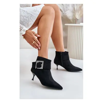 Women's stiletto heel ankle boots with decorative buckle black Nirilis