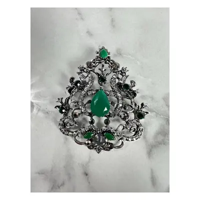 Brooch XZ459-191 silver + green