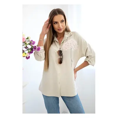 Kesi Włoski Viscose shirt with flower beige