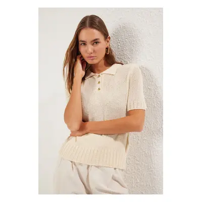 Trendyol Stone Brumer Yarn Polo Collar Knitwear Thin Blouse