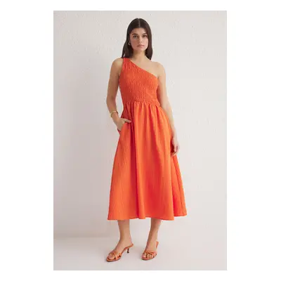 Trendyol Orange Plain Midi Woven Dress