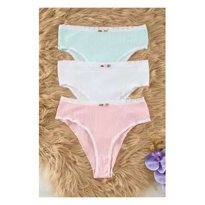 Trendyol Pink-Multicolored 3-Pack Jersey Plain Hipster Panties