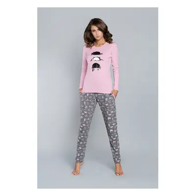 Pyjamas Dima long sleeves, long trousers - print pink/medium melange