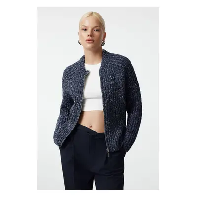 Trendyol Blue Gradient Zippered Knitwear Cardigan