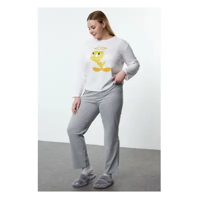 Trendyol Curve Gray Tweety Licensed Knitted Pajama Set