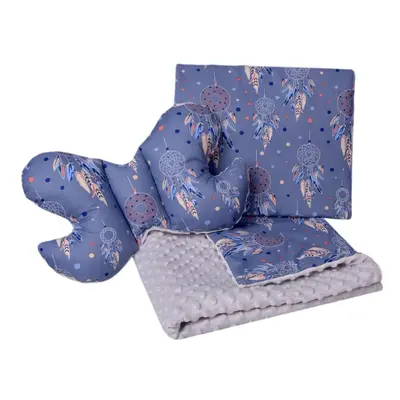 Medi Partners Quilt set with a stroller pillow + butterfly - Dreamcatchers + gray minky