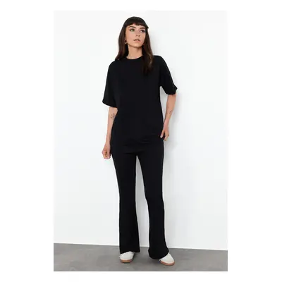 Trendyol Black 100% Cotton Oversize Pattern Spanish Leg Knitted T-shirt/Pants Bottom-Top Set