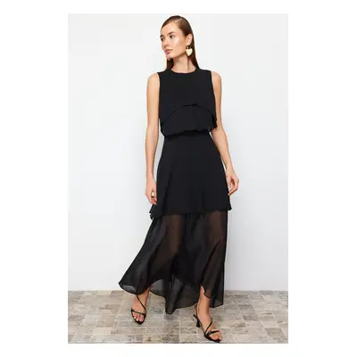 Trendyol Black Woven Chiffon Elegant Evening Dress