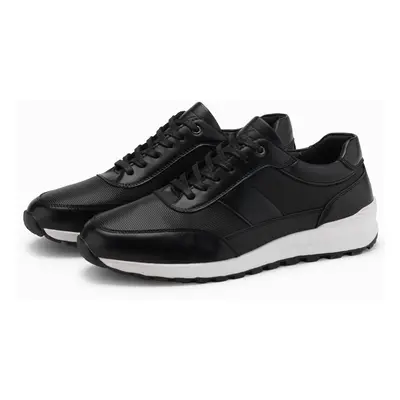 Ombre Men's eco leather sports sneakers shoes - black