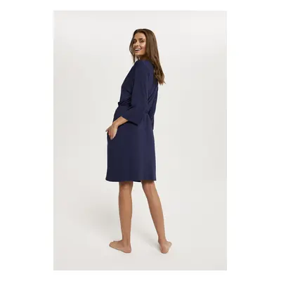 Women's Song Bathrobe with 3/4 Sleeves - Navy Blue