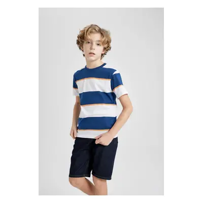 DEFACTO Boys' Crew Neck Striped Short Sleeve T-Shirt