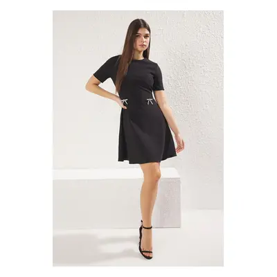 Trendyol Black Plain Bow Mini Woven Dress