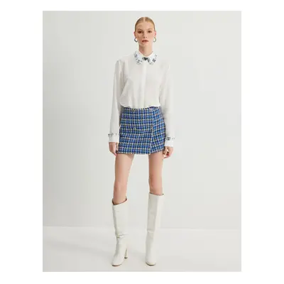 Koton Mini Double Breasted Buttoned Tweed Shorts Skirt