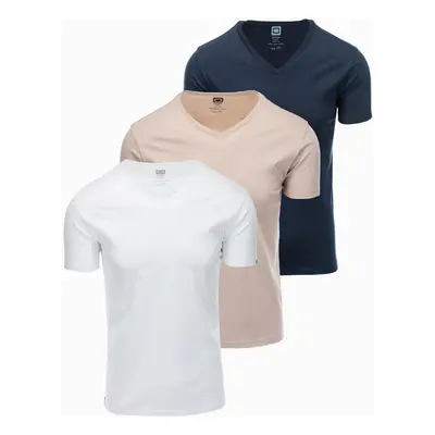 Ombre BASIC men's cotton V-neck T-shirt set - white/sand/green