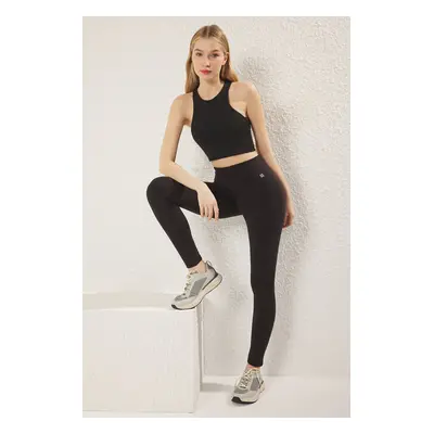 Trendyol Black Brushed Soft Fabric Reflective Print Detail Full Length Knitted Sports Tights