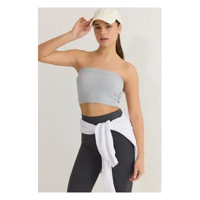 Trendyol Grey Melange Seamless Light Support/Shaping Strapless Knitted Sports Bra