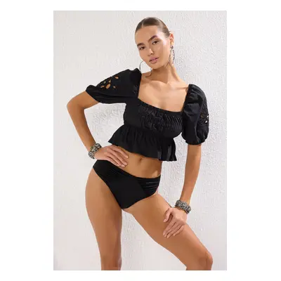 Trendyol Black Embroidered Woven Blouse