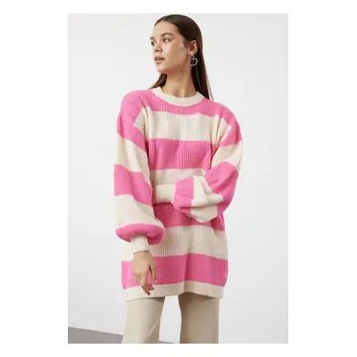 Trendyol Pink Soft Textured Thessaloniki Knitwear Striped Sweater