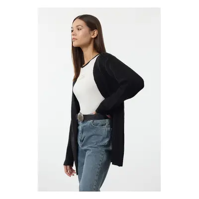 Trendyol Black Basic V Neck Midi Knitted Cardigan