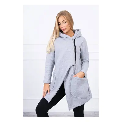 Insulated sweatshirt with asymmetrical zipper in gray color