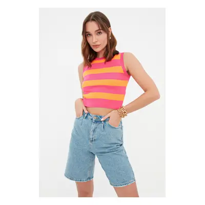 Trendyol Fuchsia Crop Striped Knitted Thin Blouse