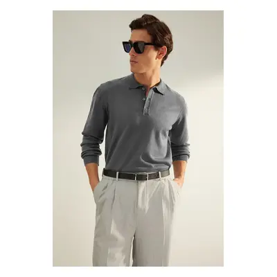 Trendyol Anthracite Regular Polo Collar Plain Knitwear Sweater