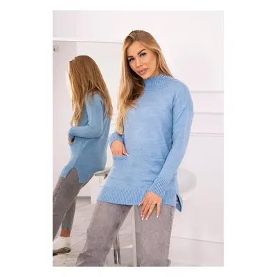 Sweater with stand-up collar blue