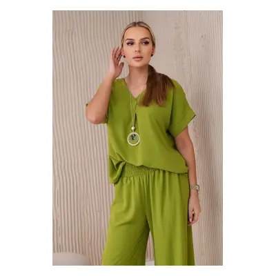 Kesi Włoski Set with necklace blouse + pants kiwi