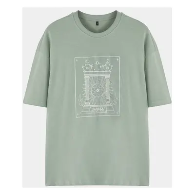 Trendyol Mint Oversize/Wide Cut Embroidered 100% Cotton T-shirt