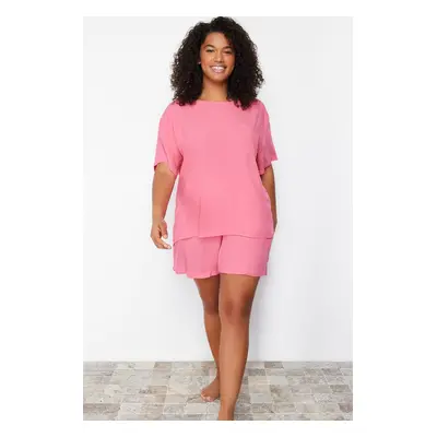 Trendyol Curve Fuchsia Crew Neck Woven Pajamas Set