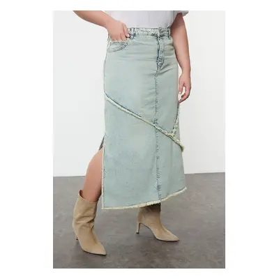 Trendyol Curve Light Blue Slit Denim Plus Size Skirt