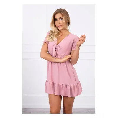 Dress with a tied V-neck in dark pink