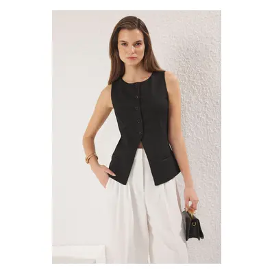 Trendyol Black Fleto Pocket Detailed Buttoned Regular Knitted Vest