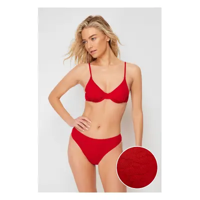 Trendyol Red Balconette Textured Bikini Top