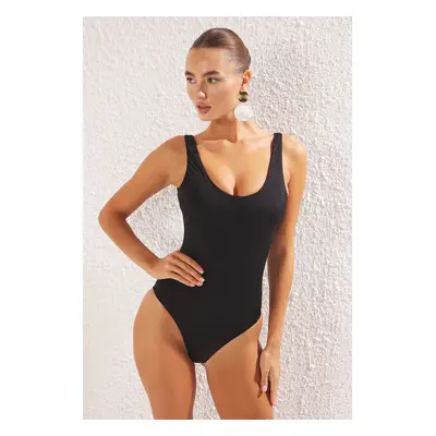 Trendyol Black*001 Plain Round Strap Swimsuit