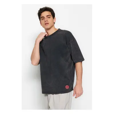 Trendyol Limited Edition Anthracite Oversize/Wide Cut Faded Effect 100% Cotton T-Shirt