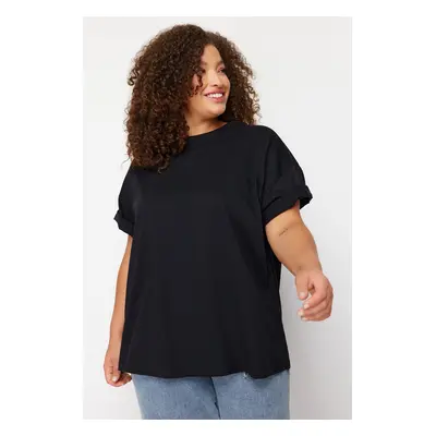 Trendyol Curve Black Crew Neck Printed 100% Cotton Knitted T-Shirt