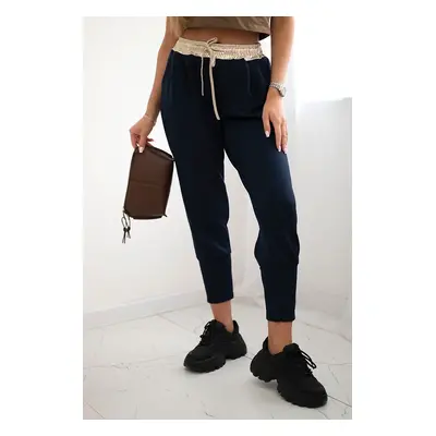 Kesi Włoski Butter-soft pants with a golden waistband cuff navy blue