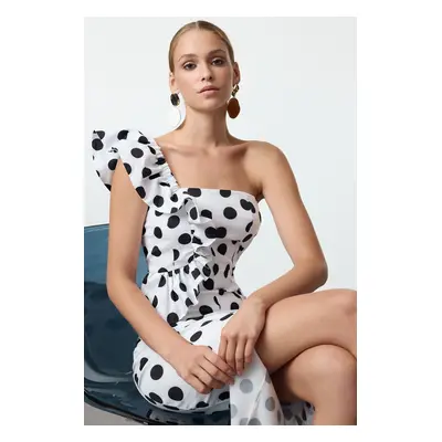 Trendyol Multicolored Polka Dot Body-Styling Flounce Detailed Poplin Woven Chic Evening Dress